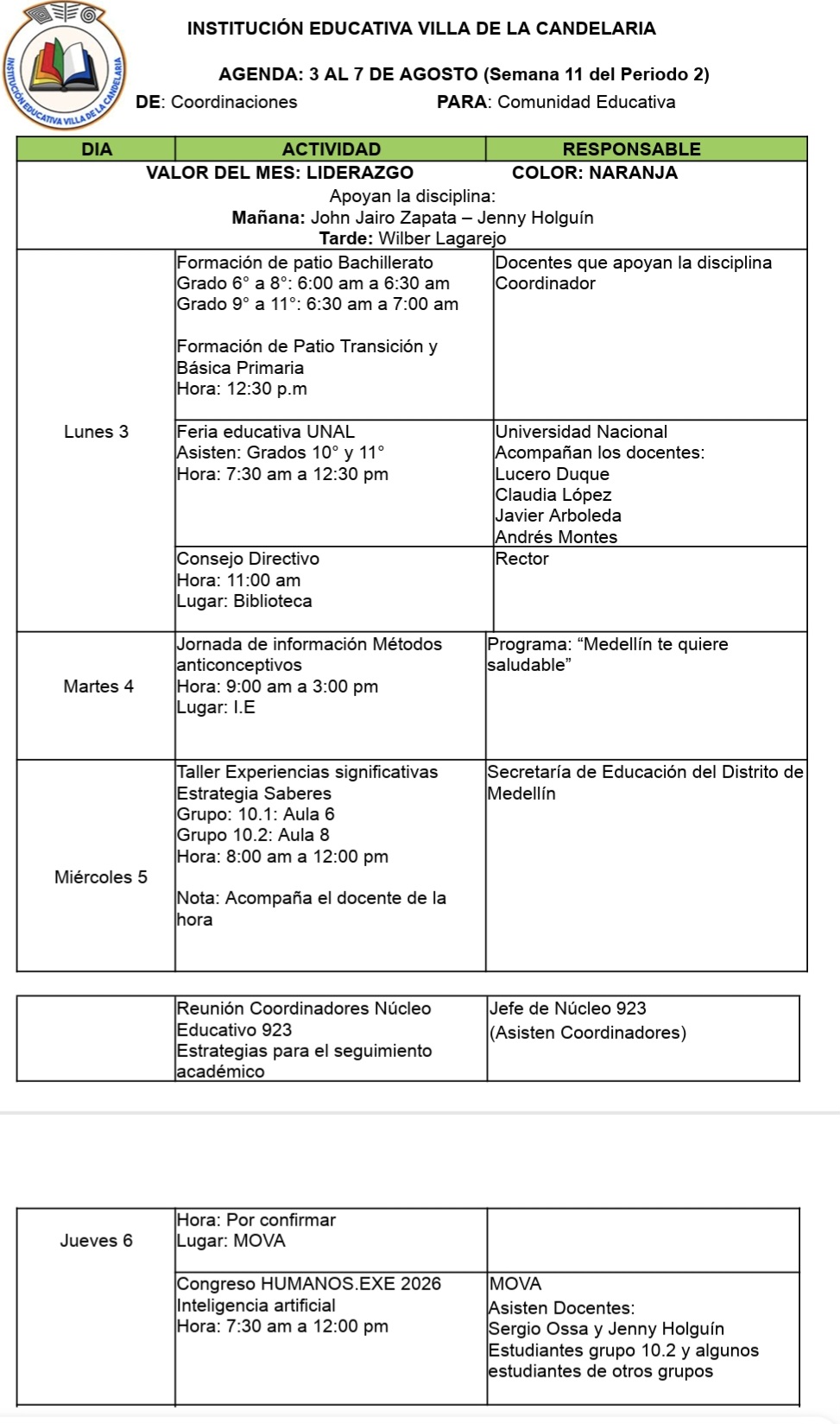 SEMANA DEL 20 al 24 DE JULIO